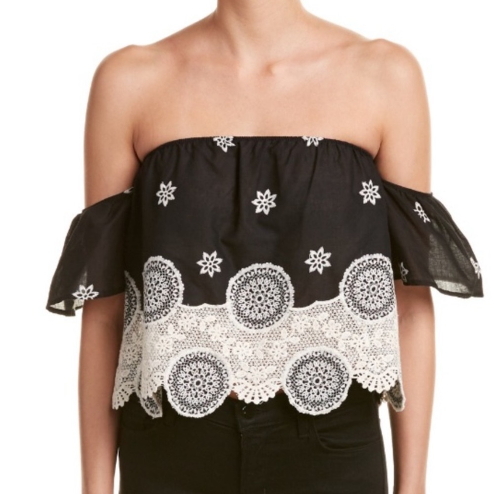 4si3nna black embroidered crop top